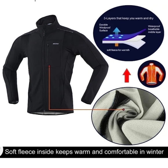 ARSUXEO black Softshell cycling jacket.  Men's size medium. - Picture 12 of 16